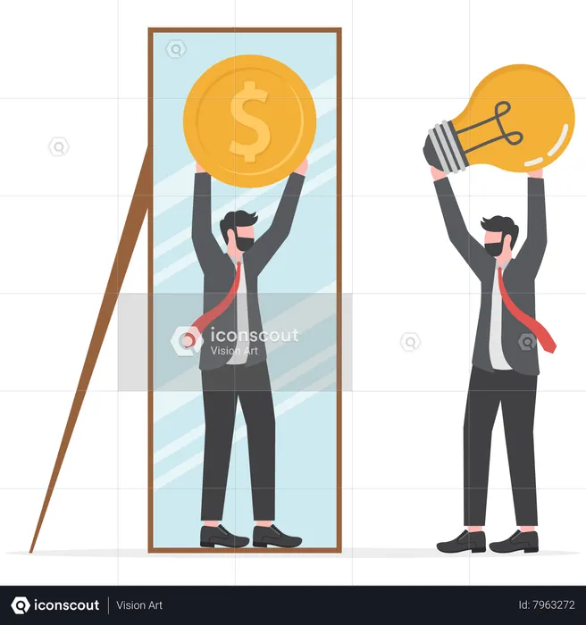 Businessman with ideas while reflecting  Illustration