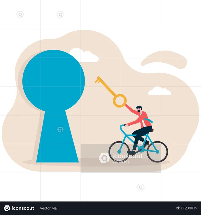 Businessman with key to solution  Illustration