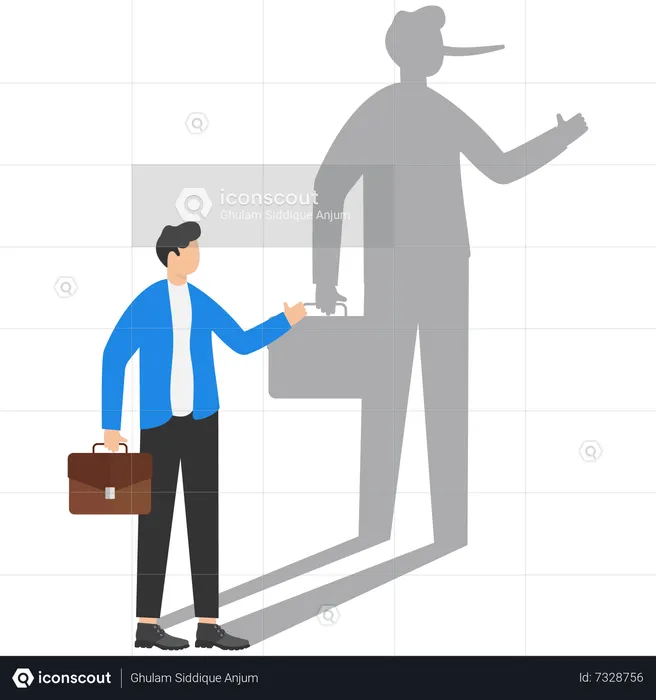 Businessman with long nose shadow on wall  Illustration