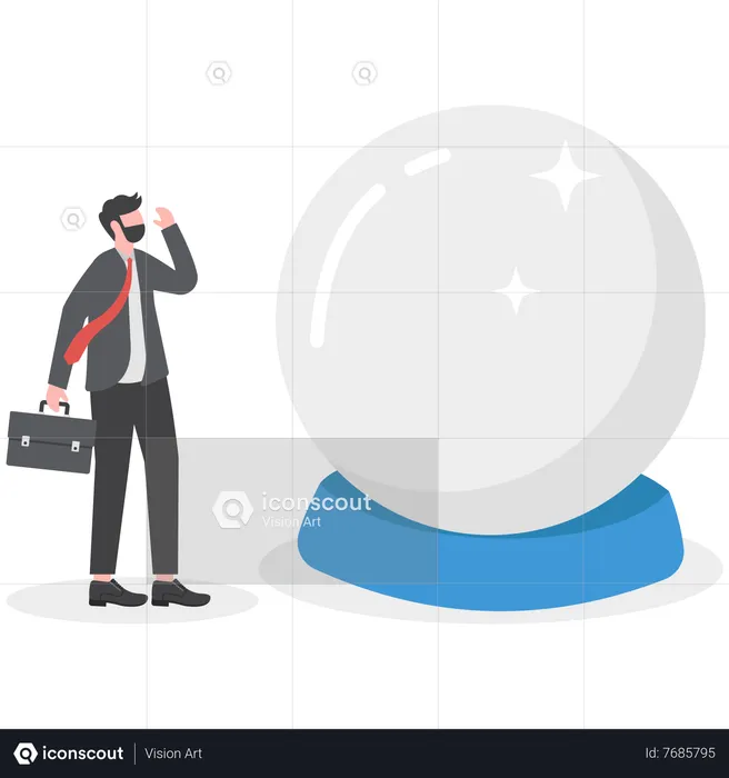 Businessman with magical power see forecasting on crystal magic ball  Illustration