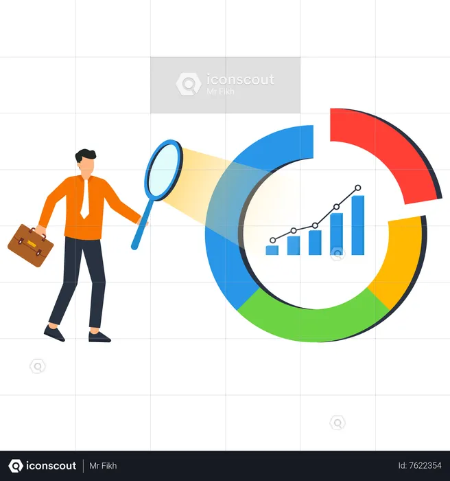 Businessman with magnification on economic cycle diagram  Illustration