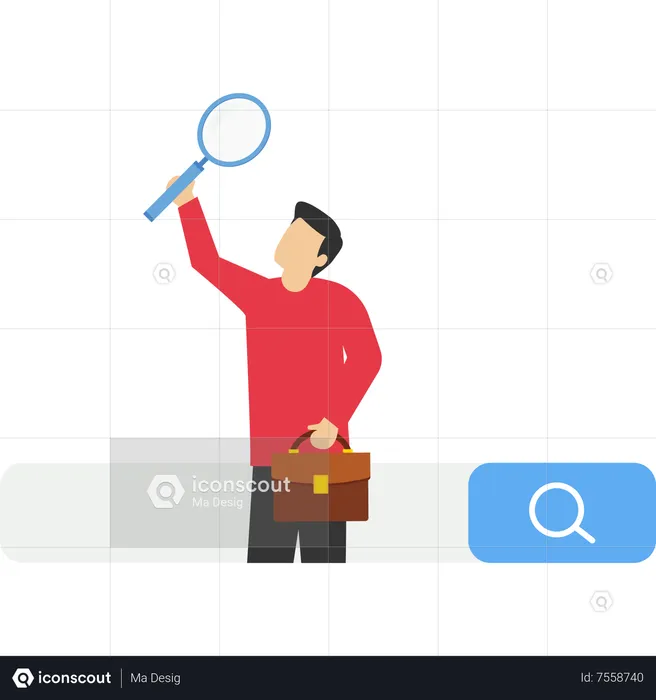 Businessman with magnifying glass find new website from search box  Illustration