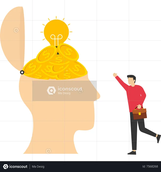 Businessman with magnifying glass looking at money  Illustration