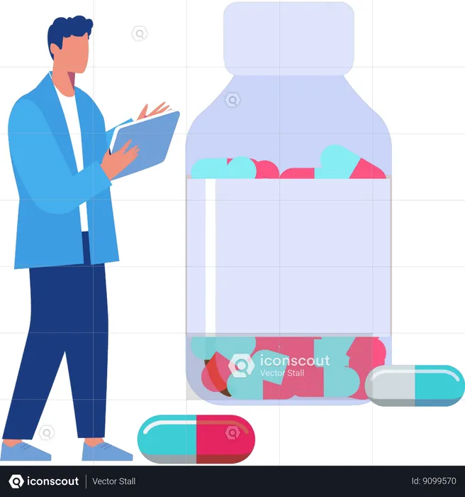 Businessman with medicine pills  Illustration