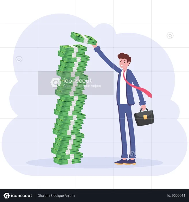 Businessman with money stack  Illustration
