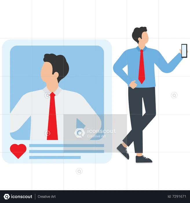 Businessman With Profile Picture In Social Networks  Illustration