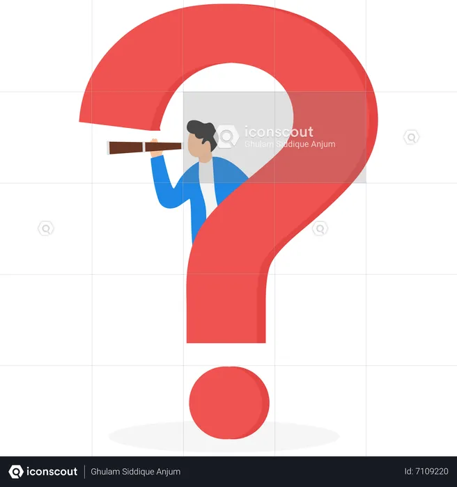 Businessman With Question Mark Look Through Binoculars To Search For New Business Idea  Illustration