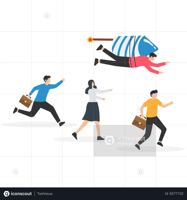 Businessman with rocket booster lead the way to win business competition  Illustration