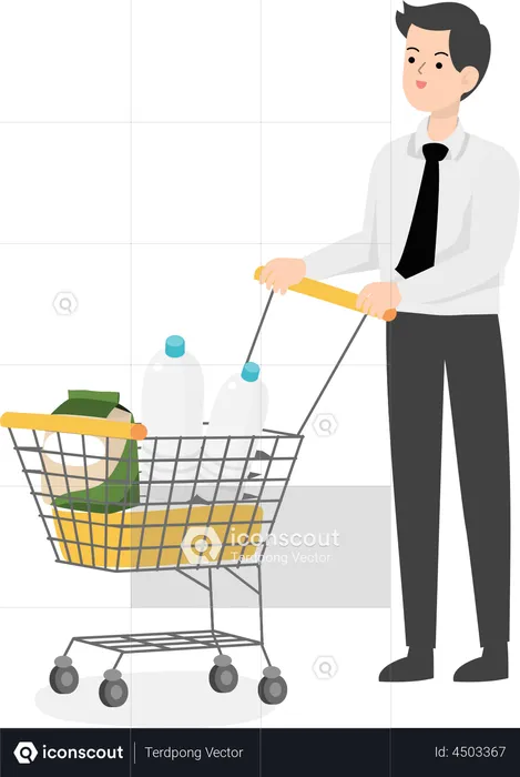 Businessman with shopping trolley  Illustration