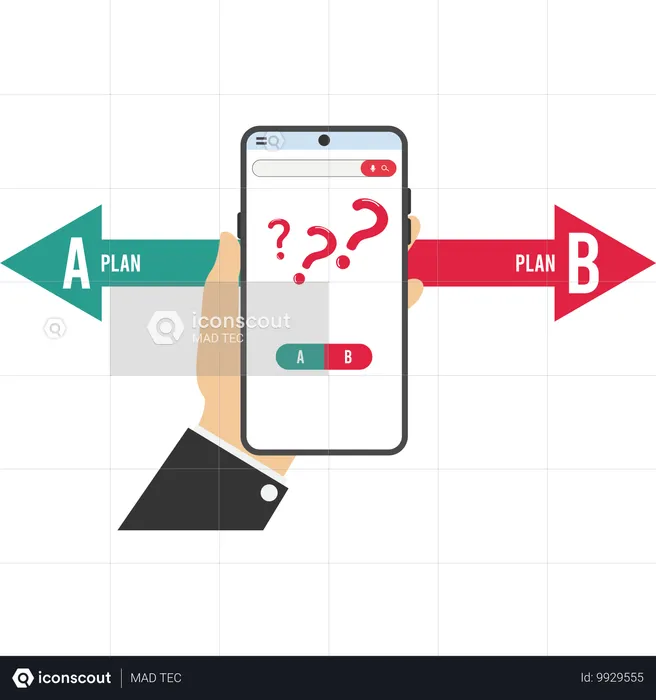 Businessman with smartphone confused about two choices Plan A or Plan B  Illustration