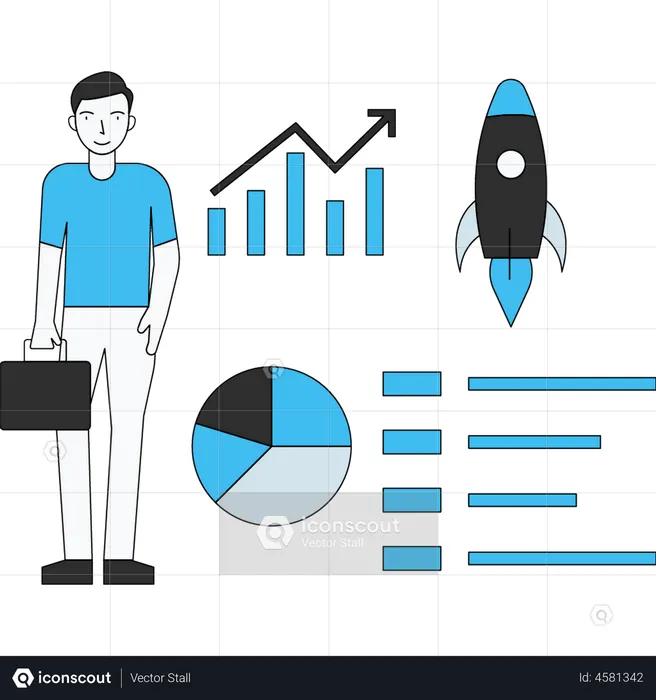 Businessman with startup analysis  Illustration