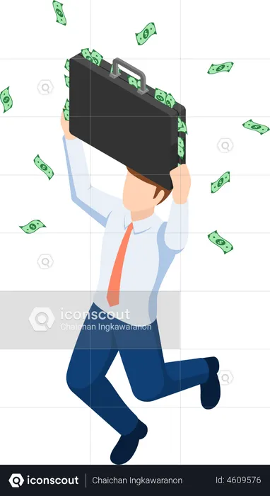 Businessman with suitcase full of money  Illustration