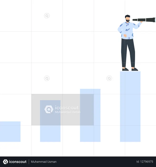 Businessman with Telescope on Growth Chart  Illustration