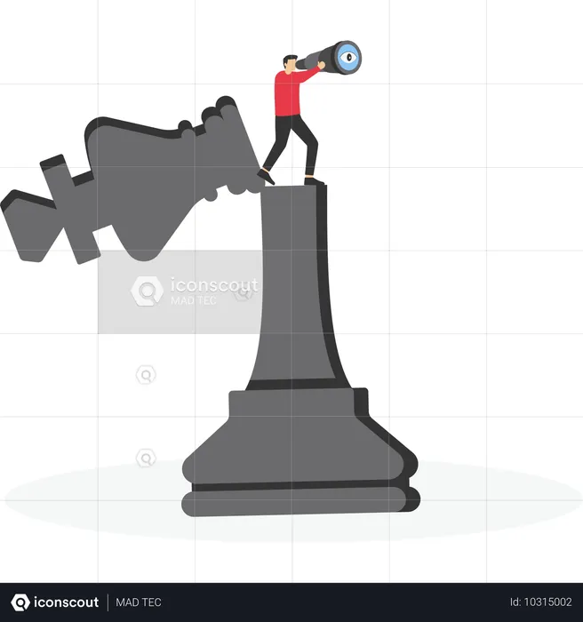 Businessman with telescope on king chess  Illustration