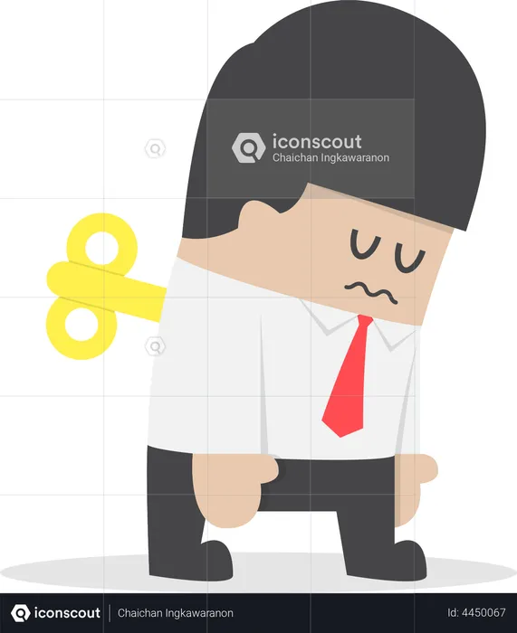 Businessman with wind-up key in his back  Illustration