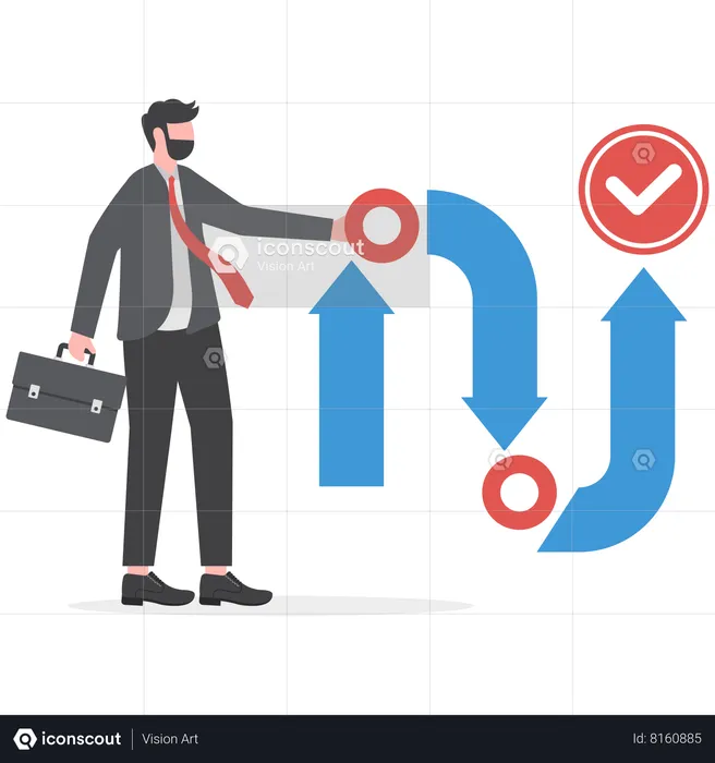 Businessman with workflow strategy and methodology process  Illustration
