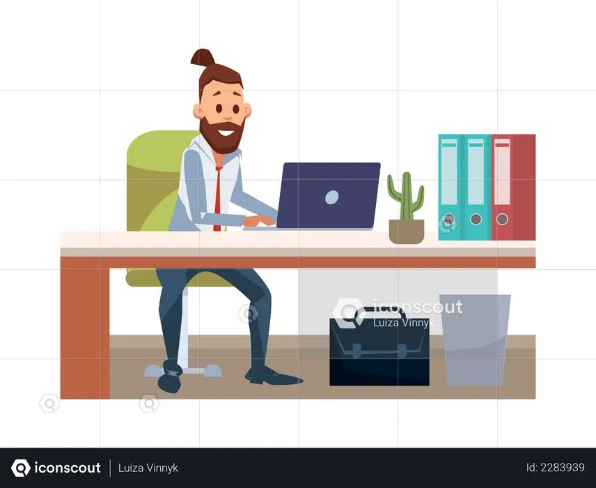 Businessman Work on Laptop at Office  Illustration