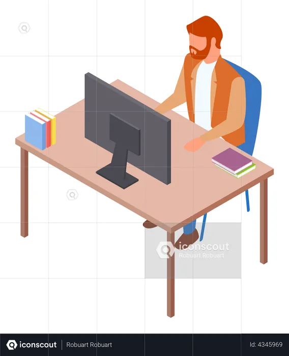 Businessman working at office workplace  Illustration