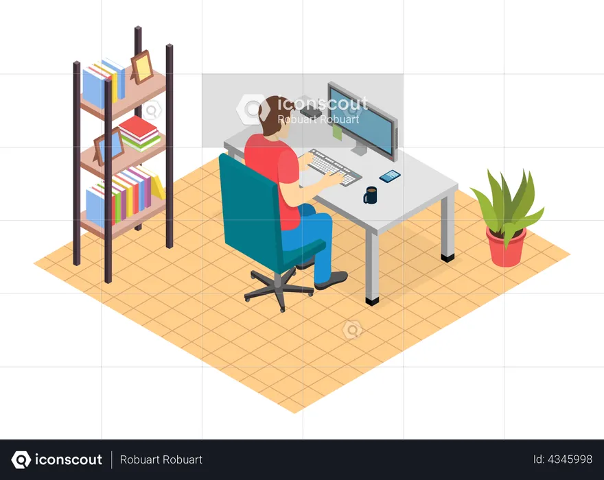Businessman working from office  Illustration