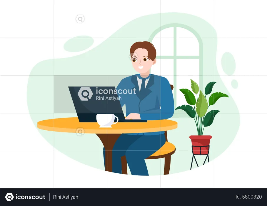 Businessman working in Internet Cafe  Illustration