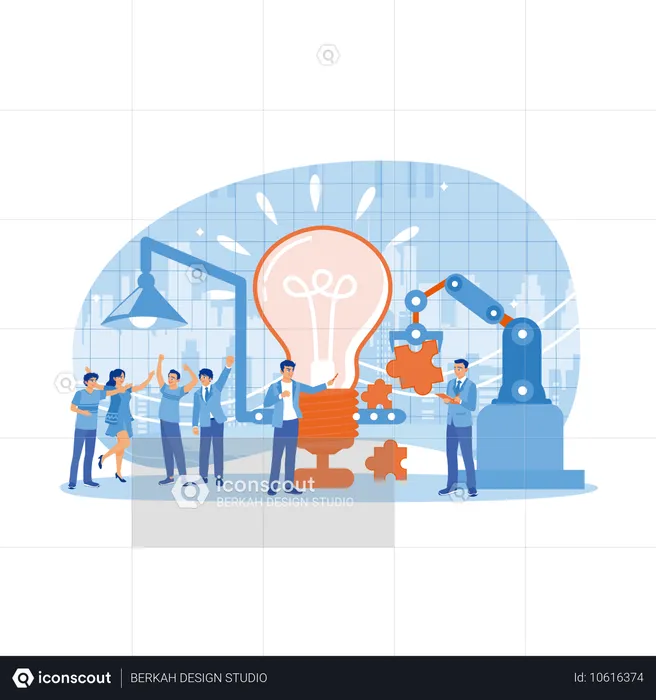 Businessman working in modern industry  Illustration