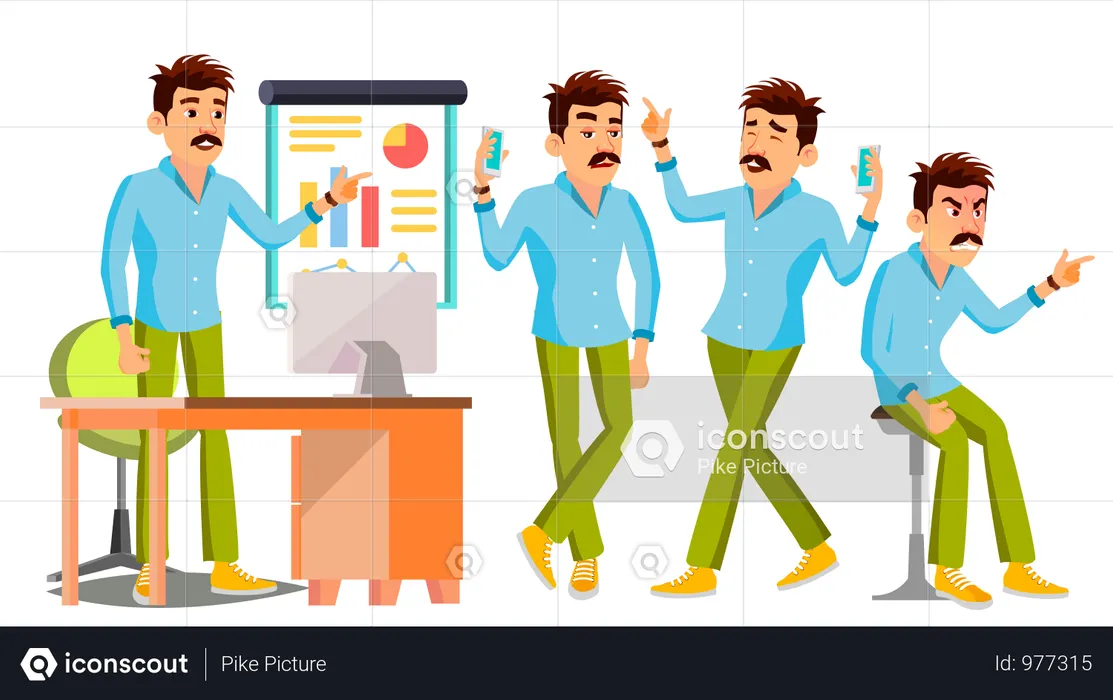 Businessman Working In Office  Illustration