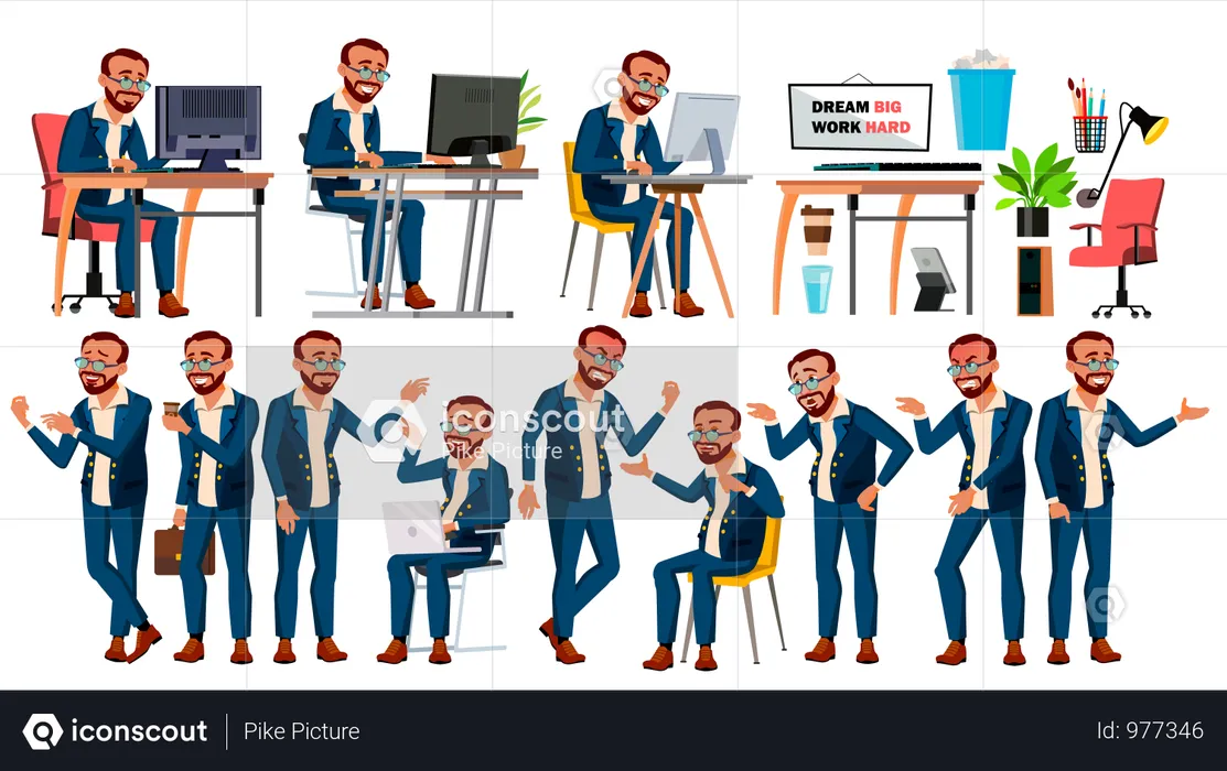 Businessman Working In Office  Illustration