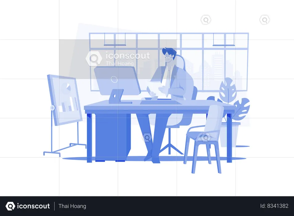 Businessman working in office  Illustration