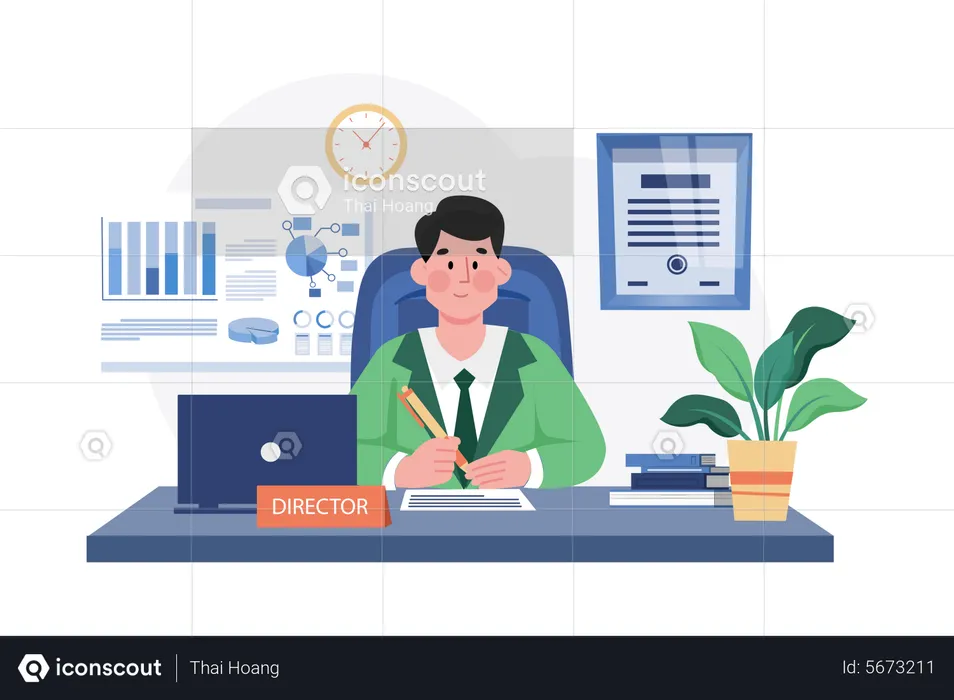 Businessman working in office  Illustration