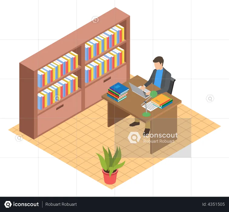 Businessman working in office workplace  Illustration