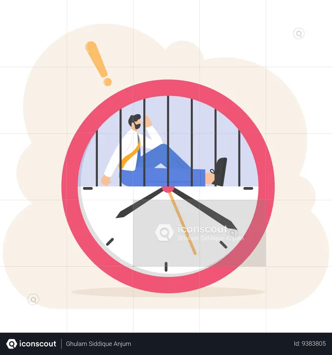 Businessman working in prison big clock in time  Illustration