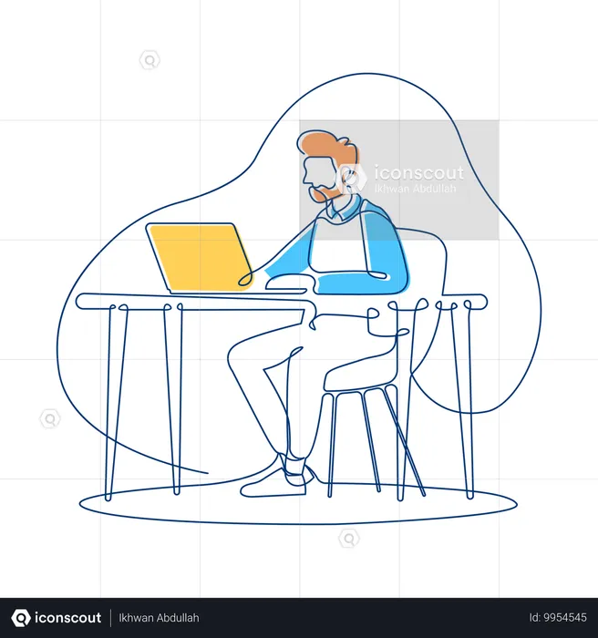 Businessman Working in Workspace Using Laptop  Illustration