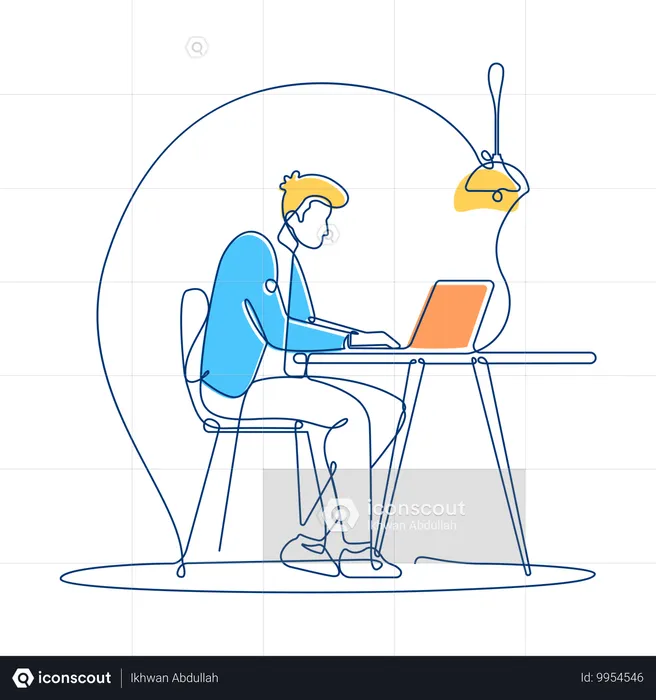 Businessman Working in Workspace Using Laptop  Illustration