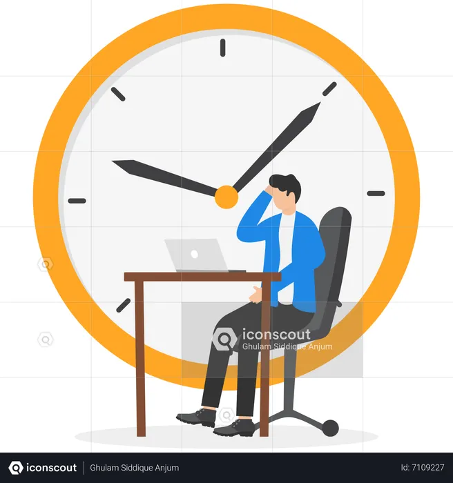 Businessman Working Late Overtime  Illustration