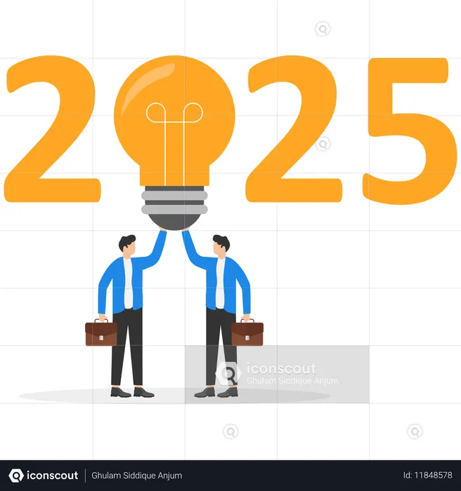 Businessman working on 2025 ideas  Illustration