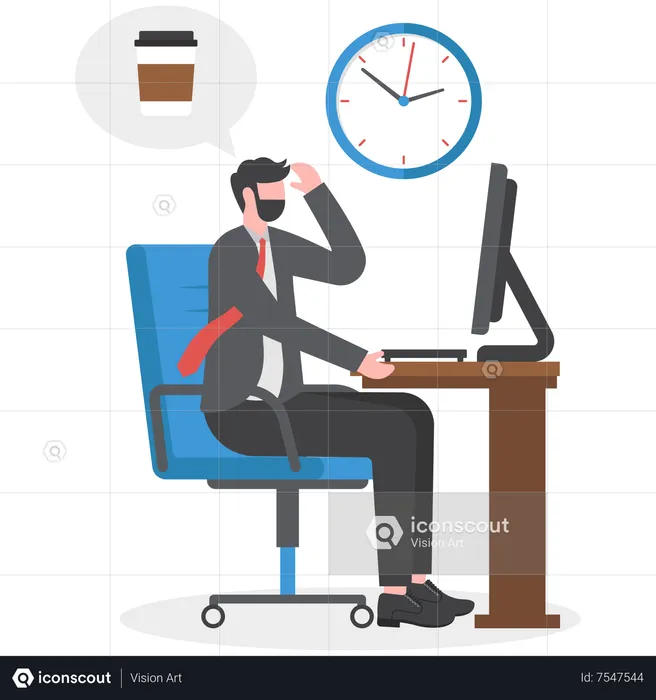 Businessman Working on a Laptop  Illustration