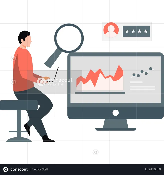 Businessman working on analytical graph  Illustration