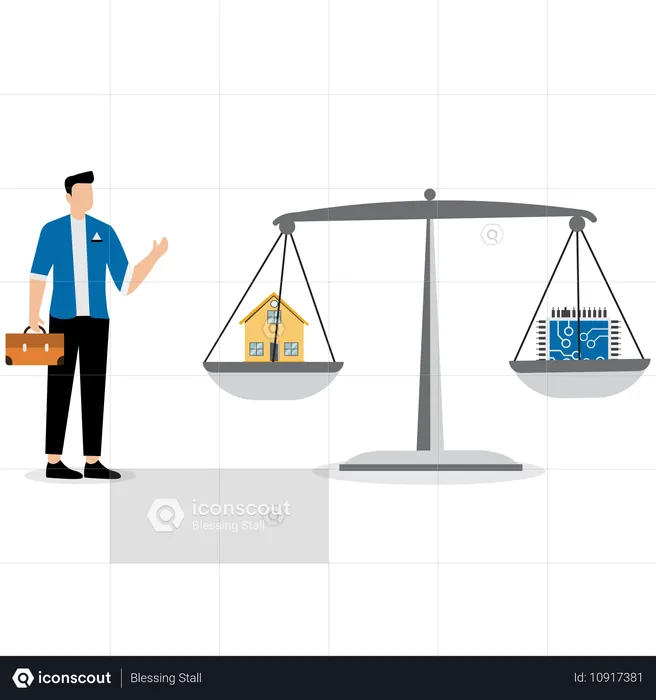 Businessman working on balancing scale  Illustration