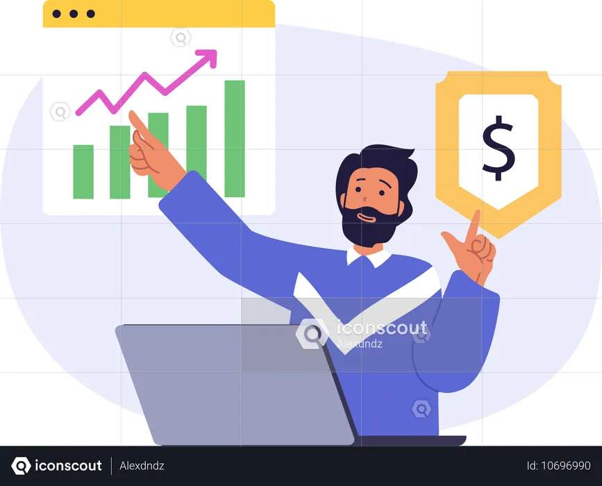 Businessman working on business finance data  Illustration