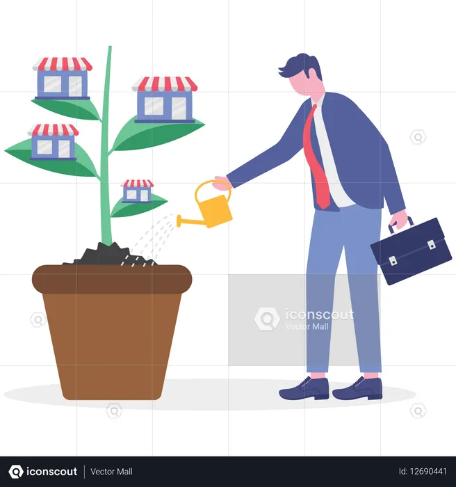 Businessman working on business growth  Illustration