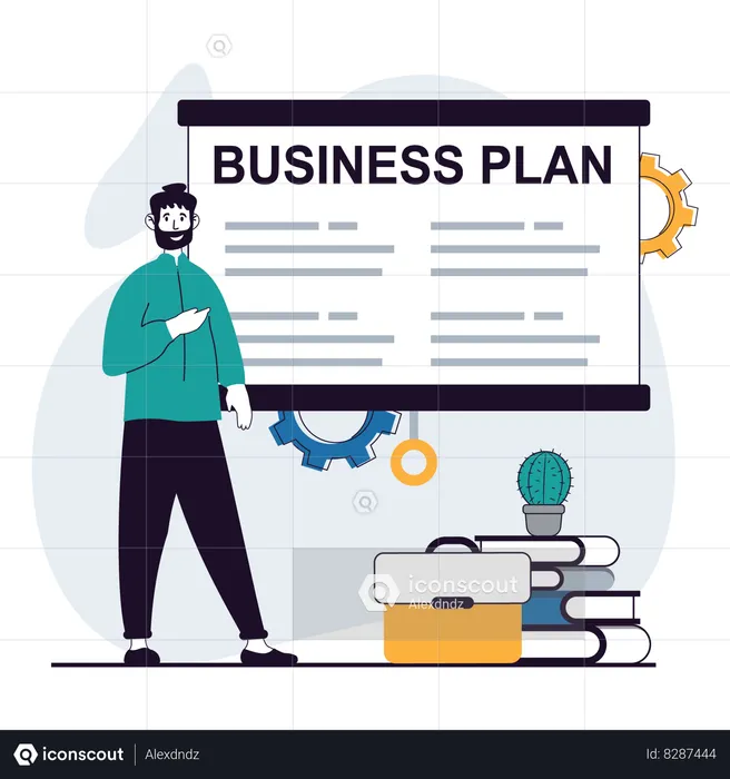 Businessman working on business plan  Illustration