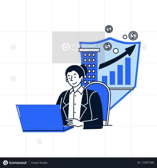 Businessman working on business protection  Illustration