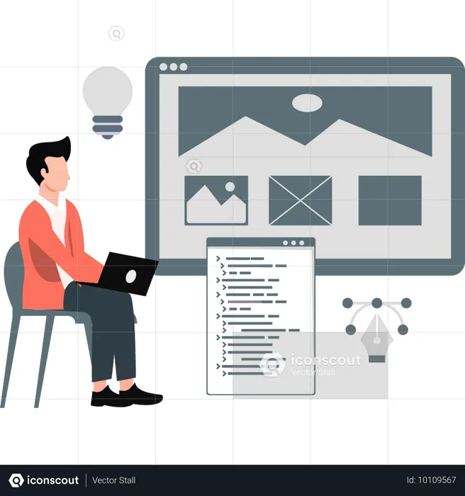 Businessman working on business software  Illustration