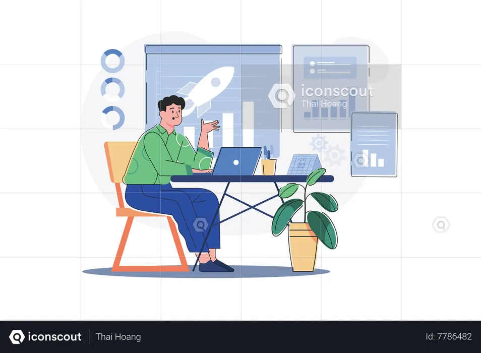 Businessman Working On Business Startup  Illustration