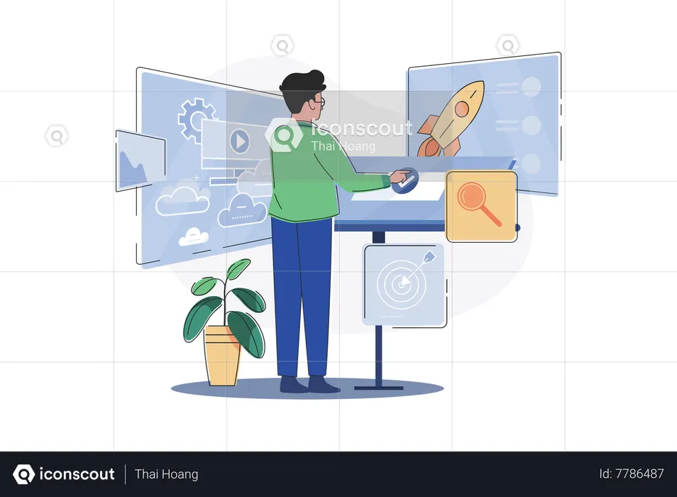 Businessman Working On Business Startup  Illustration