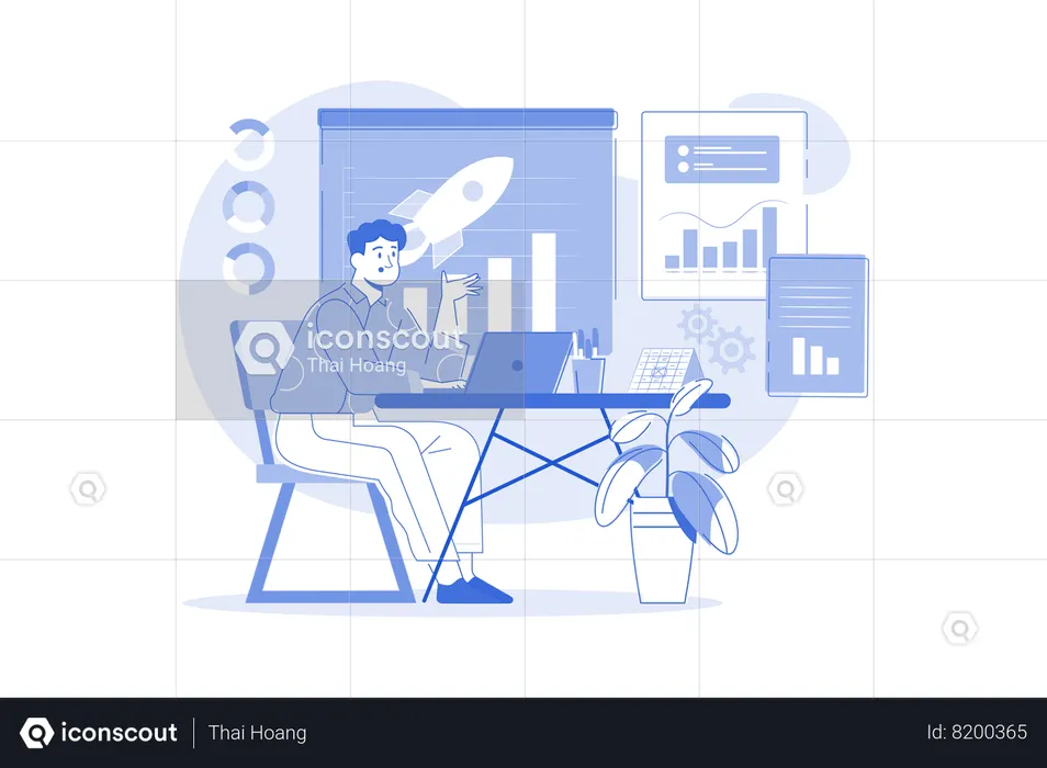 Businessman Working On Business Startup  Illustration