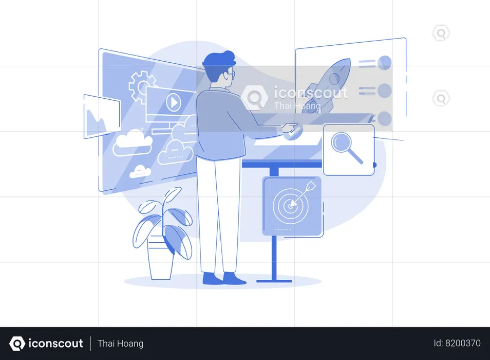 Businessman Working On Business Startup  Illustration