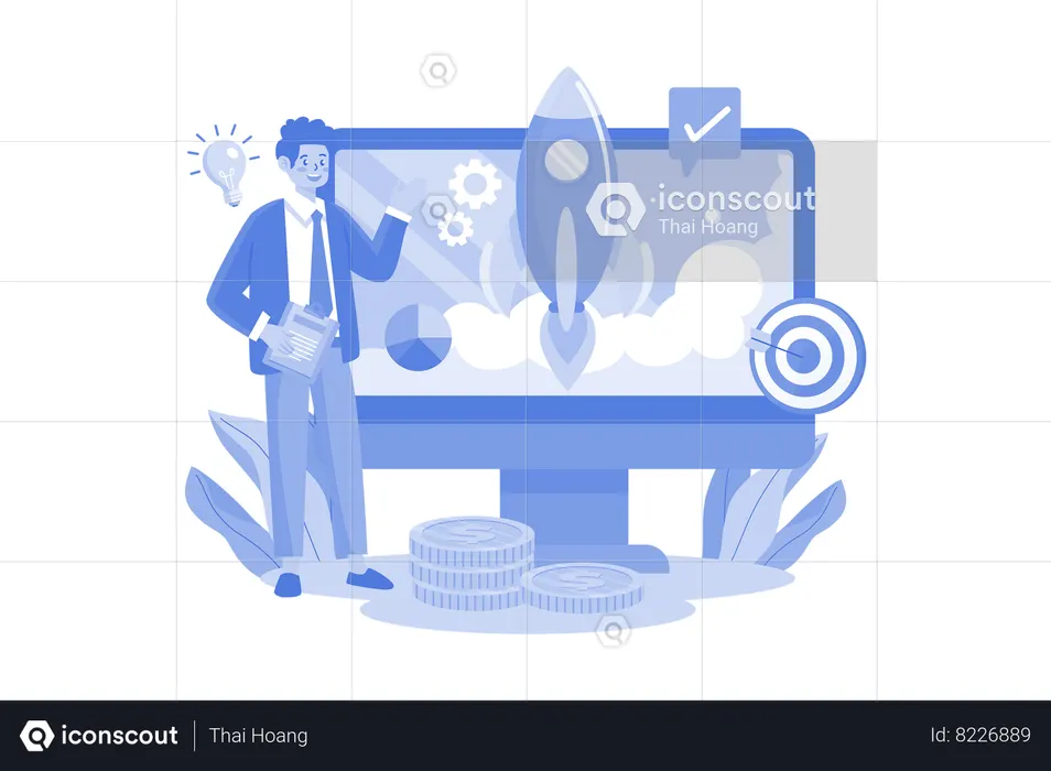 Businessman working on business startup  Illustration