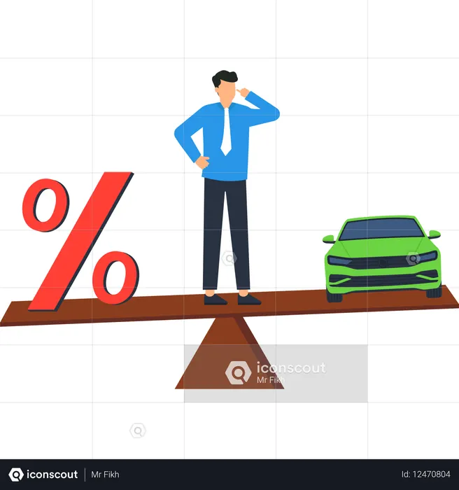 Businessman working on car loan interest rate  Illustration