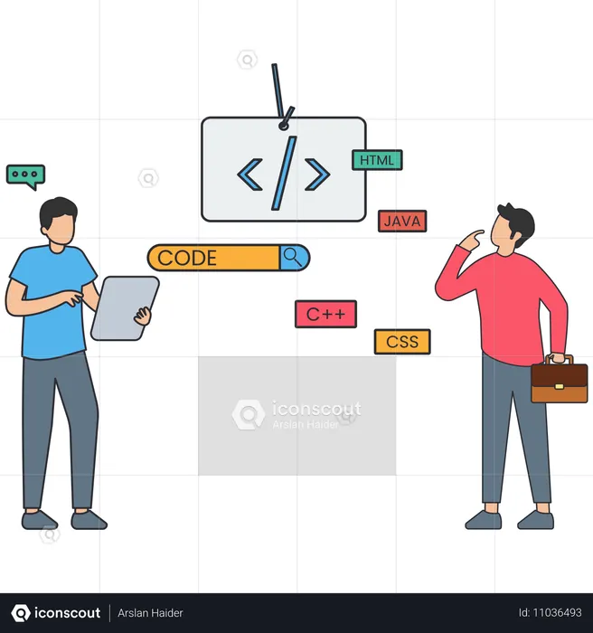 コードの最適化に取り組むビジネスマン  イラスト